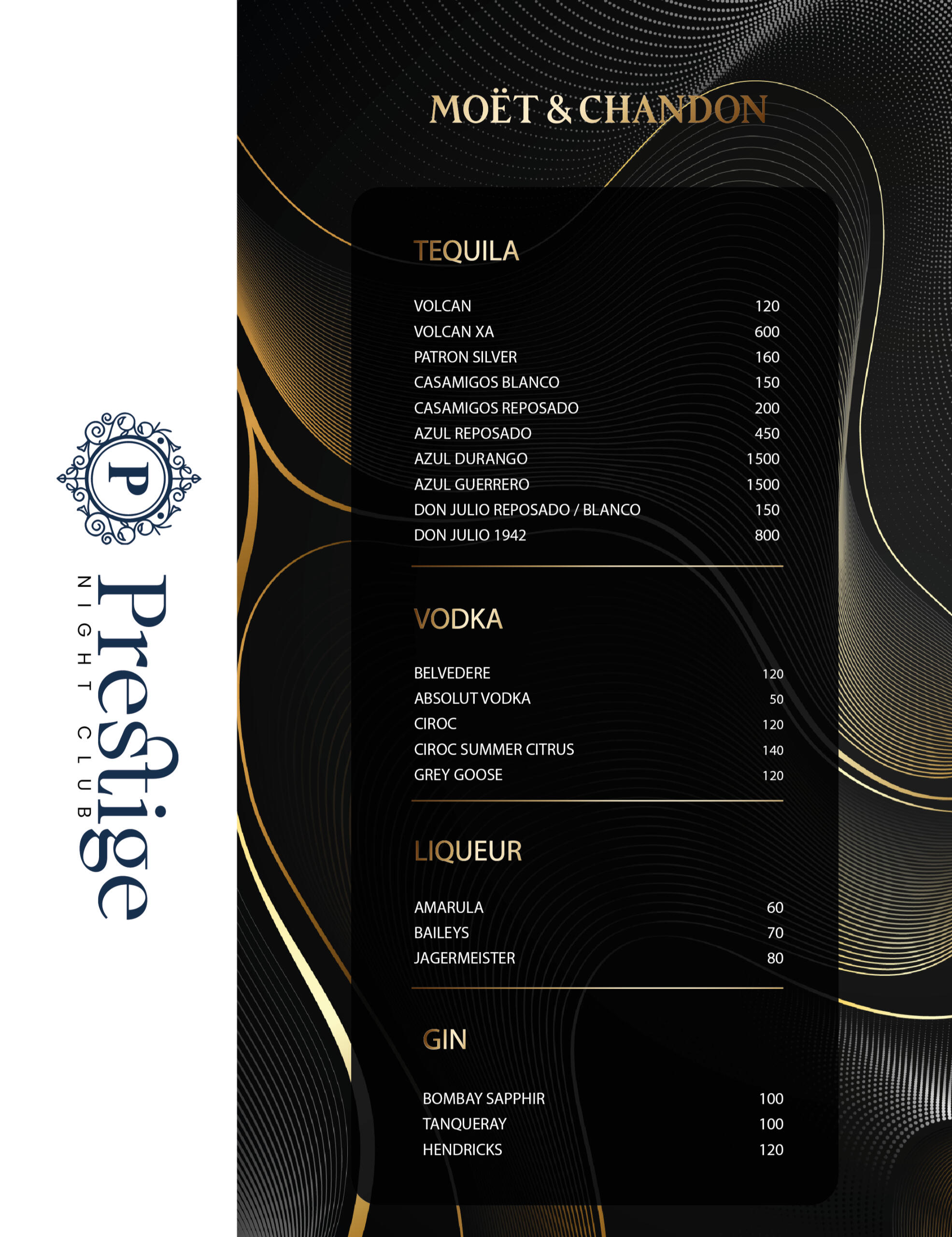 Vodka, tequila, Gin, vins